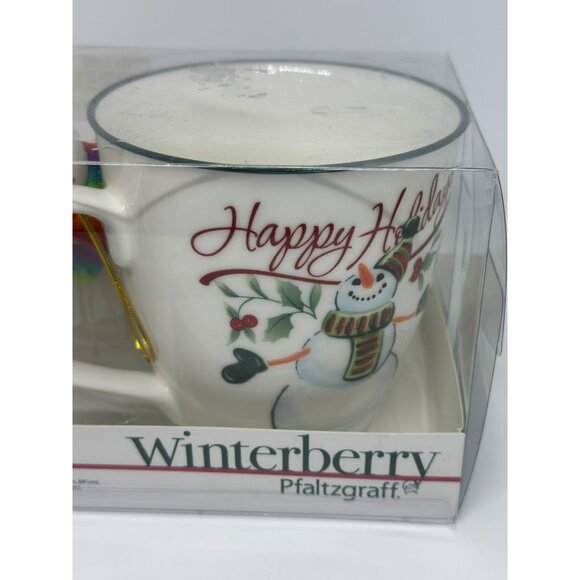 Pfaltzgraff Winterberry "Happy Holiday" Snowman Mug & Rainbow Ornament Set 20 oz - Picture 7 of 10